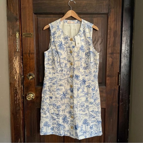 Tory Burch Dresses & Skirts - TORY BURCH Blue and White Safari print Buttoned down Dress NWT
